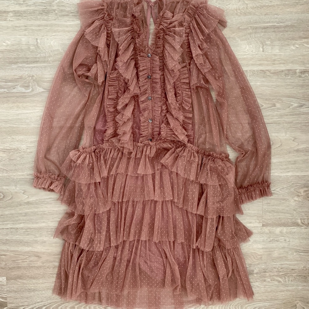 Ruffled Sheer Dress in Dusty Pink